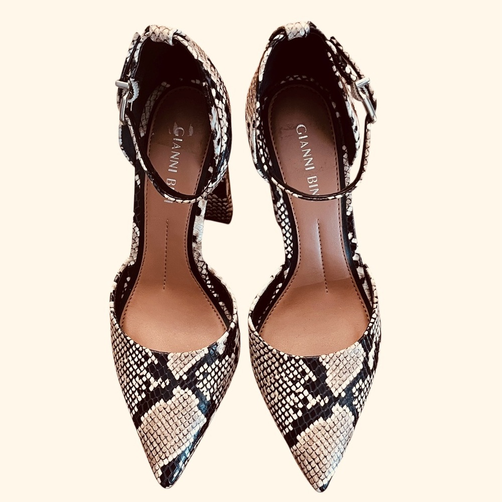 Gianni Bini Python Print Strappy Pointed Toe Block Heels | Statement | Size 6